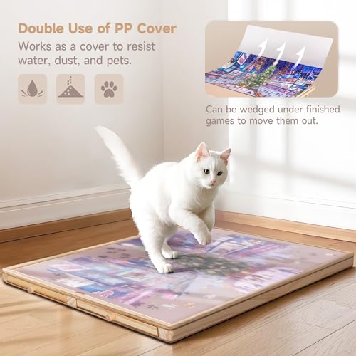Tektalk Jigsaw Puzzle Table with Integrated Adjustable Stand/Bracket and Removable Cover, 3-Tilting-Angle Wooden Plateau P...