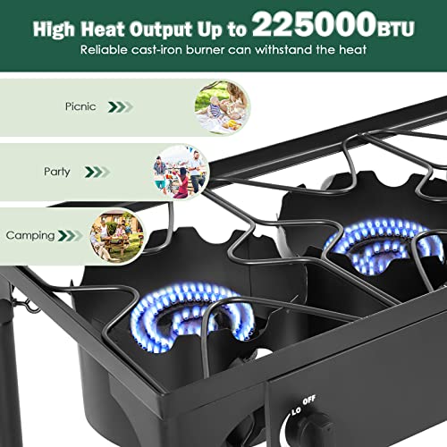 Goplus Outdoor Camping Stove, 3 Burner Propane Gas Cooker w/Detachable Legs & CSA Regulator & 0-20 PSI Regulator for Camp ...
