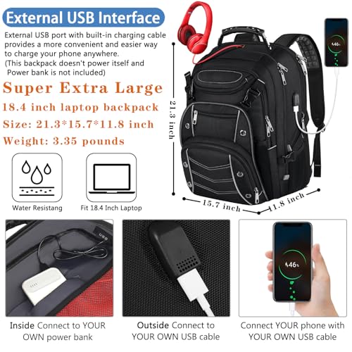 VECKUSON 18.4 Laptop Backpack for unisex, 60L Extra Large Gaming Laptops Back Bag with USB Charger Port,TSA Friendly Fligh...