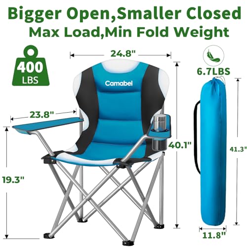 Camabel Folding Camping Chairs Oversized Heavy Duty Padded 400 LBS Beach Chair Portable Outdoor Lawn Chairs with Cup Holde...