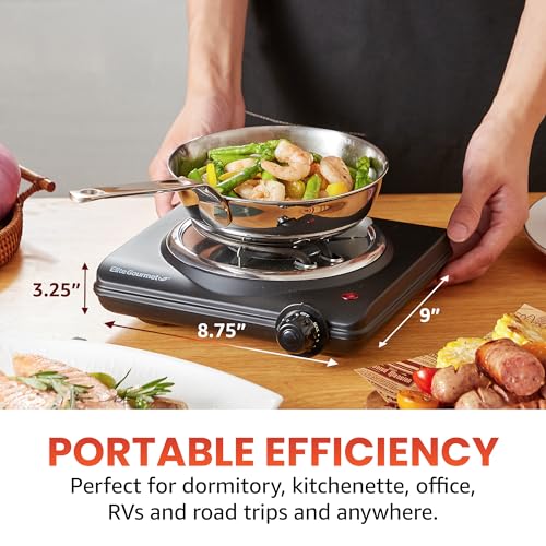 Elite Gourmet ESB100B Countertop Single Coiled Burner Electric Hot Plate, Temperature Control, Indicator Light, Easy to Cl...