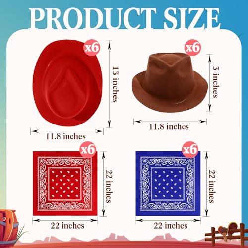 Haysandy 24 Pieces Western Cowboy Hat Set, Felt Cowboy Themed Party Hats with Paisley Bandanas for Kids Costume Party (Re...
