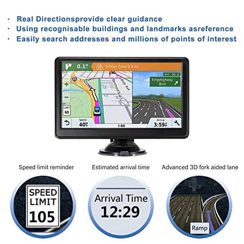 GPS Navigation for Car, 2025 Map 7 inch Touch Screen Car GPS 256-16GB, Voice Turn Direction Guidance, Support Speed and Re...