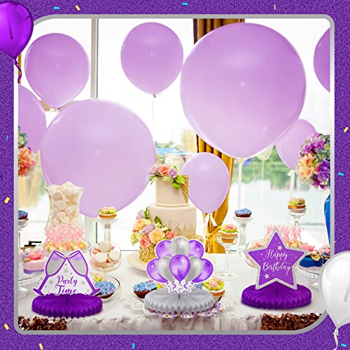 Yexiya 8 Pcs Purple and Silver Birthday Centerpiece Table Decoration, Happy Birthday Honeycomb Centerpieces Honeycomb Tabl...