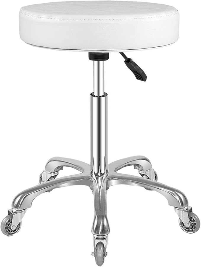 Ainilaily Rolling Stool with Wheels Adjustable Swivel Heavy Duty Hydraulic Stools Chair for Shop Guitar Lab Tattoo Workbench Medical (White)