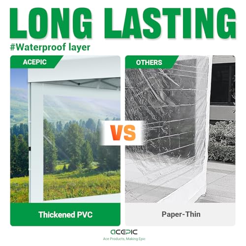 Acepic Clear Canopy Sidewalls for 10x10 Pop Up Tent, Transparent Window Curtain Cloth, 8 Mil PVC Enclosure Fabric with Zip...