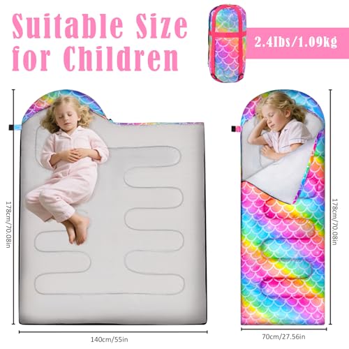 Ausletie Camping Sleeping Bag for Kids Girls Boys,3 Season Warm Sleeping Bag Waterproof Portable for Outdoors Traveling,Ca...