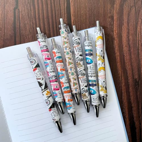 Camping Pens 7PC – Cool Vintage Camper Black Ballpoint Aesthetic Outdoor Activities Fun Writing Tools Men Women Students P...