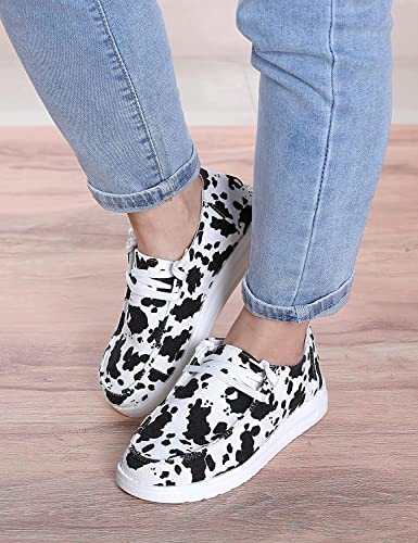 RACHAPE Cow Print Shoes Canvas Sneakers for Women Slip-Ons Flats Ladies Loafers