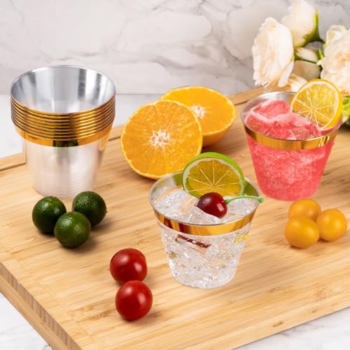 Goodluck 100PCS 9oz Gold Plastic Cups for Party, Disposable Gold Rim Cups, Plastic Cocktail Glasses for Wedding Thanksgivi...