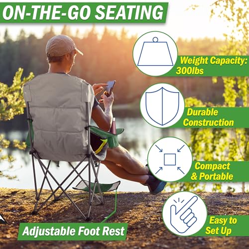 Camping Chair with Foot Rest - 300lb Capacity Beach Chair with Footrest, Cupholder, and Cooler Pouch - Portable Chair by W...