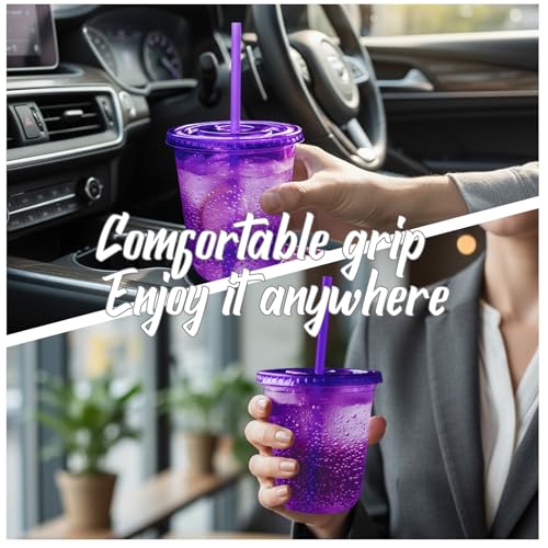 Xuelimei 12oz Disposable Stemless Glasses with Flat Lids and Straws,PET Disposable Drinking Cups,Clear Plastic Wine Glasse...