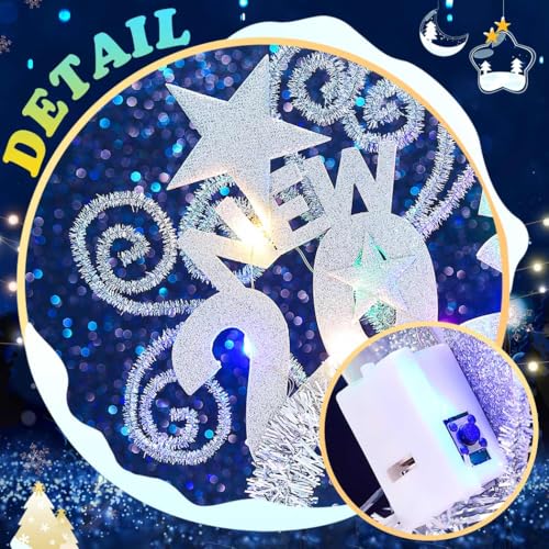 EARENT 2026 Happy New Year Silver Light Up Headband LED Star Hair Hand Flashing New Years Eve Celebration Hair Accessorie