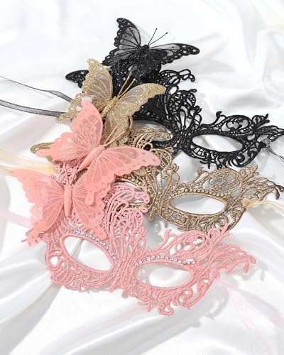 Zinniday Lace Masquerade Mask for Women - Glitter Butterfly Eyemask Elf Fairy Masks for Couples Halloween Renaissance