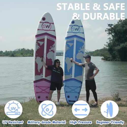11'/6"×34" Inflatable Stand Up Paddle Board for Adults & Beginner SUP, Backpack, Removable Fin, Ankle Leash, Phone Case & ...