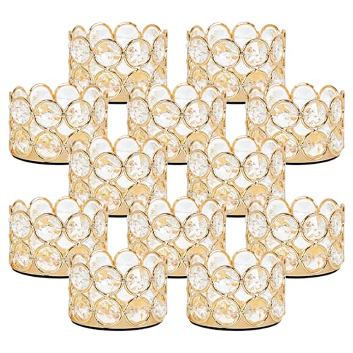 VINCIGANT Pack of 12 Gold Crystal Tea Light Candle Holders for Wedding Home Table Centerpiece Decoration, Valentine's Day ...