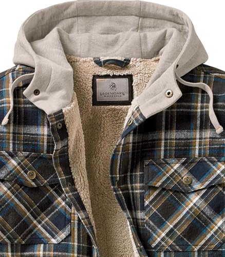 Legendary Whitetails Men's Hooded Shirt Jacket Plaid Flannel Berber Lined Polyfill Insulated