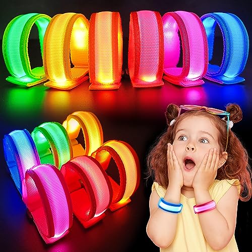 GIFTINBOX 12/6 PCS LED Light Up Bracelets for Kids Adults, LED Glow Flashing Arm Wrist Bands, Glow in The Dark Party Suppl...