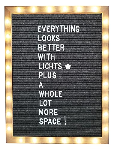 Letter Board THE ORIGINAL Black Felt Board with Stand, Built-in LED Lights 12 x 16 -Menu Board + Wood Frame, 690 Letters, ...