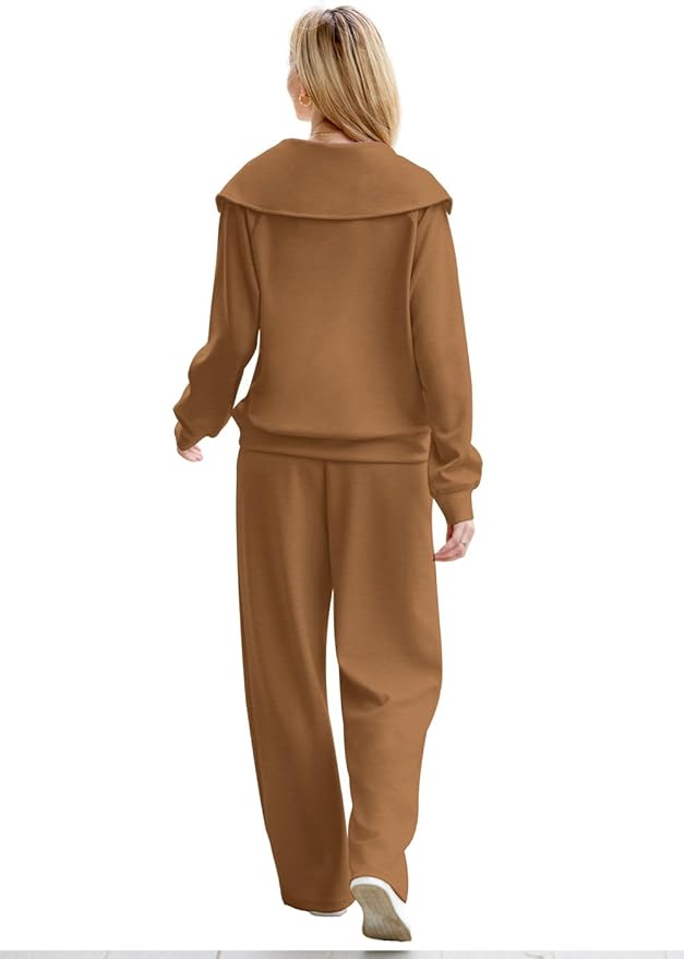 XIEERDUO Lounge Sets For Women 2025 Half Zip Sweatshirt And Wide Leg Sweatpant 2 Piece Outfits Sweatsuit Tracksuit