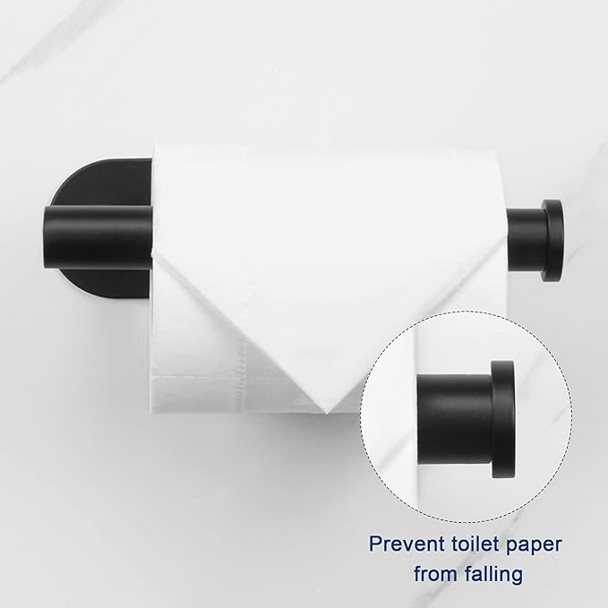 NearMoon Toilet Paper Holder Self Adhesive, Premium Thicken SUS304 Stainless Steel Rustproof Adhesive Toilet Roll Holder no Drilling for Bathroom, Kitchen, Washroom (2 Pack, Matte Black)
