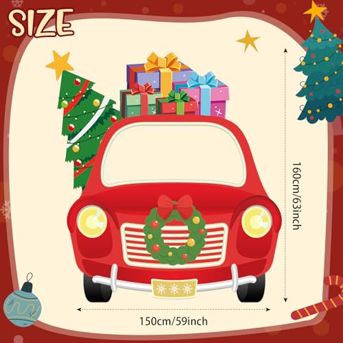 SmoothNovelty Christmas Truck Photo Booth Prop Banner Xmas Photo Background Decorations Large Christmas Car Selfie Frame B...
