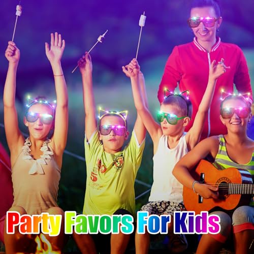 88 Pieces Light Up Party Favors Including 48 Glow Glasses LED Flashing Shutter Shades Glasses with 40 LED Cat Ear Headband...