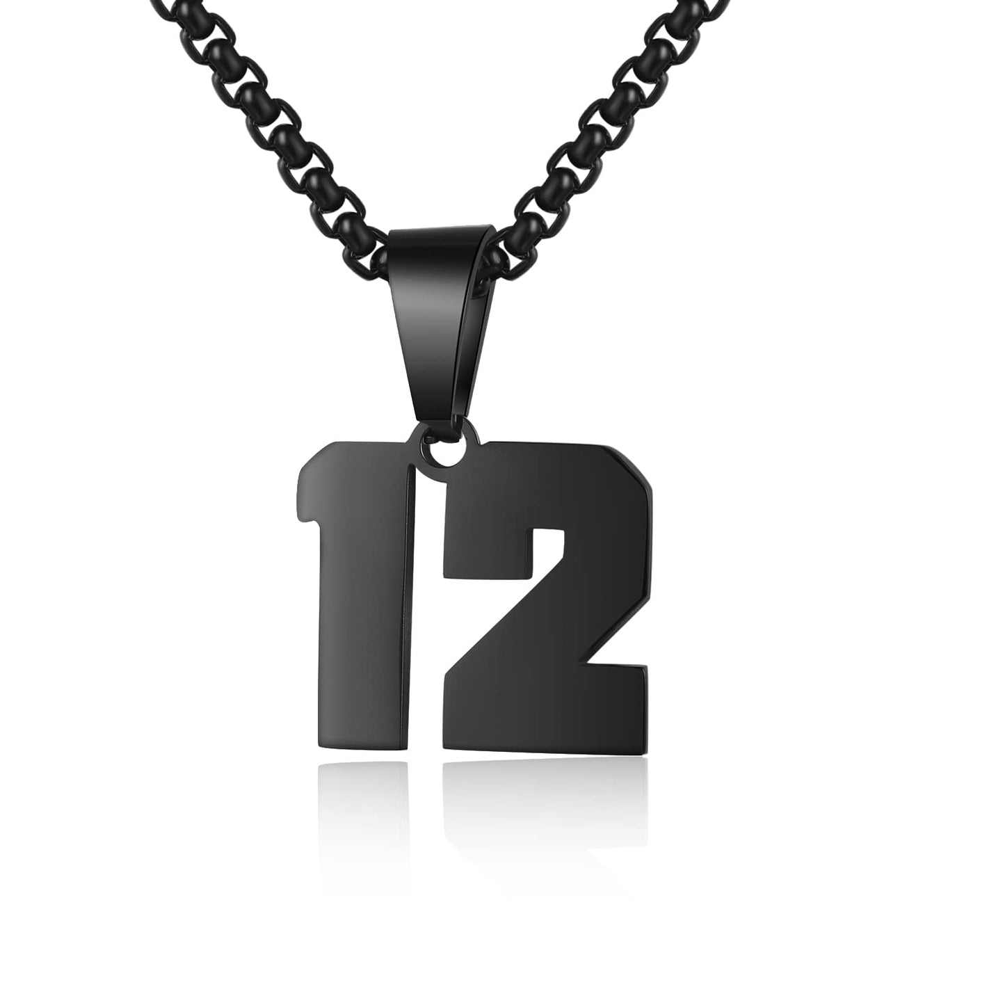 Number Necklaces Personalized Necklaces Black Initial Number Pendant Stainless Steel Chain Movement Necklaces for Men Women (12)