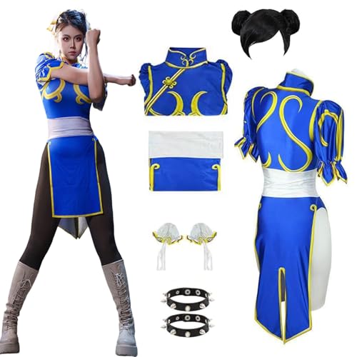 Ladies'Anime Character Costumes, Blue Cheongsam Dress, Halloween Costume Warrior Jumpsuit