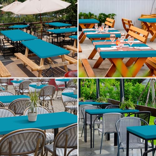 homing 4 Packs 6 Foot Rectangle Table Cloth, Waterproof Polyester Elastic Fitted Tablecloth, Washable Table Cover for Picn...