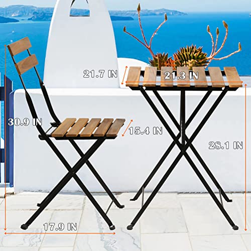3-Piece Wood Patio Bistro Set Outdoor Furniture Set Bistro Table Set Patio Bistro Set Small Patio Table and Folding Chairs...