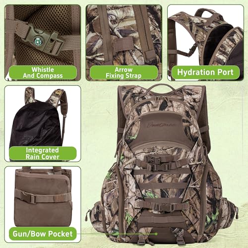 OUUTMEE Hunting Backpack with Waterproof Rain Cover, 35L Hunting Backpacks for Men, Durable Large Capacity Hunting Day Pac...