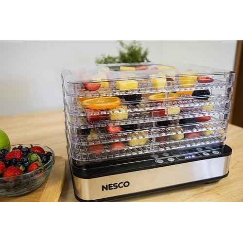 NESCO FD-5TC Snackmaster Food Dehydrator ? 5 BPA-Free Trays, Adjustable Temp Control, Compact Design for Jerky, Fruit, Herbs, Pet Treats, 420W