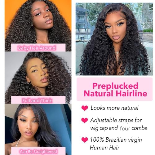 Kinky Curly Bob Wig Human Hair 12 Inch 13x6 Lace Front Wigs 220% Density Glueless Pre Plucked with Baby Hair for Black Women Afro Kinky Curly Bob HD Lace Frontal Wigs