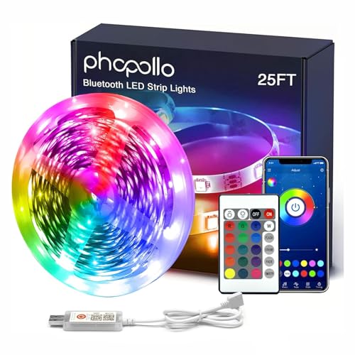 phopollo Led Strip Light, 25ft led Light Strips with Remote & App,Music Sync Mode with Mic, Smart Flexible 24V Led Lights ...