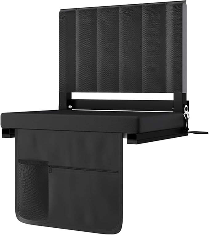 CHIQUERID Portable Stadium Seat with Back Support, Folding Bleacher Chair with Cushion, Cup Holders, Storage Pockets & Shoulder Strap – Ideal for Sports Events, Camping & Picnics (Black)
