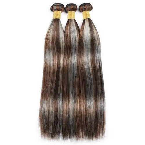 Giginger Bundles Human Hair P4/GREY 20 22 24 inch Straight Wave Human Hair Bundles Highlight Chocolate Grey Unprocessed Quick Weave Soft Sewn In Hair Extensions for Black Women