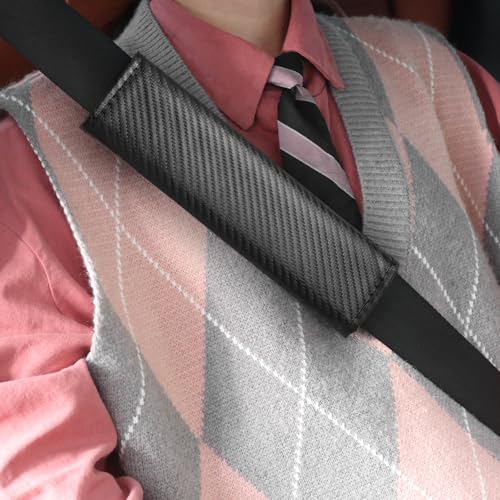 2PCS Carbon Fiber Seat Belt Cover Pad,Leather Seatbelt Covers for Reducing Shoulder & Neck Fatigue,Summer Essential Car Se...