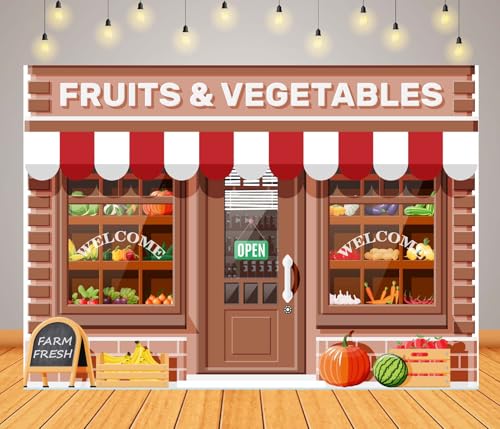 BELECO 7x5ft Fabric Fruits and Vegetables Store Backdrop Farm Fresh Organic Fruit Vegetable Supermarket Background Nutriti...