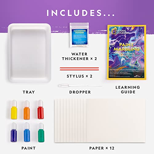 NATIONAL GEOGRAPHIC Marbling Paint Kit for Kids - Create 12 Sheets of Marble Art with Paints & Water, Painting Arts and Cr...