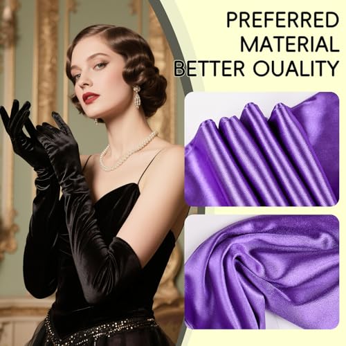 THARAHT Women Long Gloves with Satin Elbow Length for 1920s Opera Tea Party Costumes Bridal Evening Dress