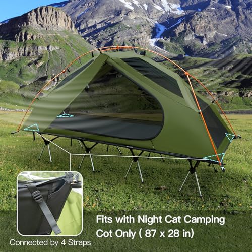 Night Cat Camping Cot Tent with Ultralight Backpacking Chair Waterproof 1-Person Off-Ground Combo Cot Bed for Adults Porta...
