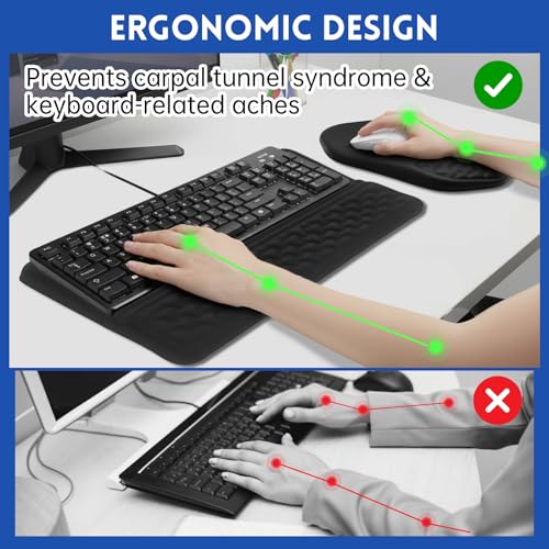 3-in-1 Ergonomic Keyboard Stand Wrist Rest Mouse Pad Set, Tilted Keyboard Riser Holder Support with Non-Slip PU Base, Wris...