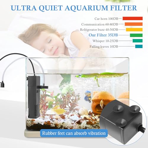 FEDOUR Submersible Aquarium Internal Filter, Filter with Water Pump for Fish Tank up to 35 Gallon (for 3-20 gallon)