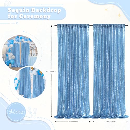 B-COOL Baby Blue Sequin Backdrop Curtains 2 Pieces 2ftx8ft Party Photography Sparkly Background Prom Drapes Wedding Baby S...