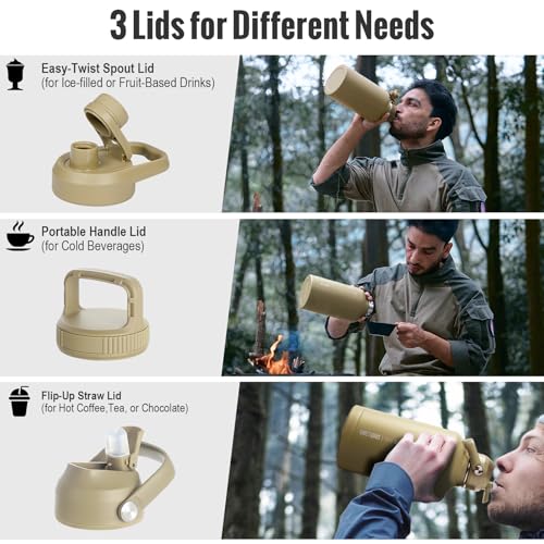 ONETIGRIS Tactical Half Gallon Water Bottle with Straw - 64 oz Vacuum Insulated Stainless Steel Water Jug, Leakproof Sport...