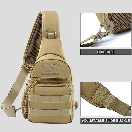 KOOYU Tactical EDC Sling Bag Military Molle Shoulder Bag Backpack Outdoor Chest Pack for Men (Khaki)
