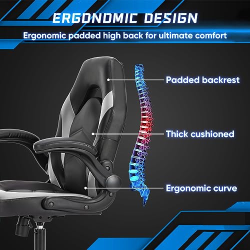 NEWBULIG Computer Gaming Desk Chair - Big Tall Ergonomic Lumbar Support with Flip-up Armrest and 360° Swivel Wheels, PU Le...