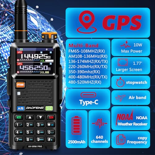 BAOFENG Radio UV-5RM PRO GPS: Ham Radio Handheld 10W Ham Radios Long Range 5RM PRO with GPS, 2500mAh Battery Rechargeable ...