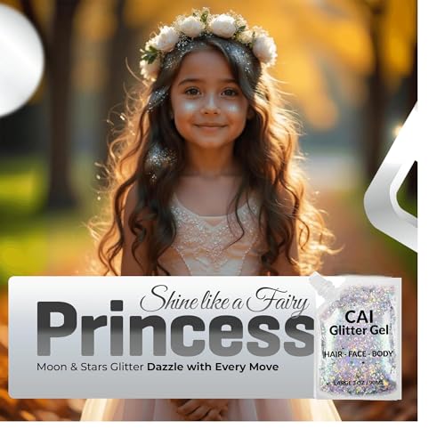Face, Body & Hair Glitter Gel – Halloween Glitter for Kids and Women – 3 Oz Cosmetic-Grade Gel w/Moon & Stars for Festival...
